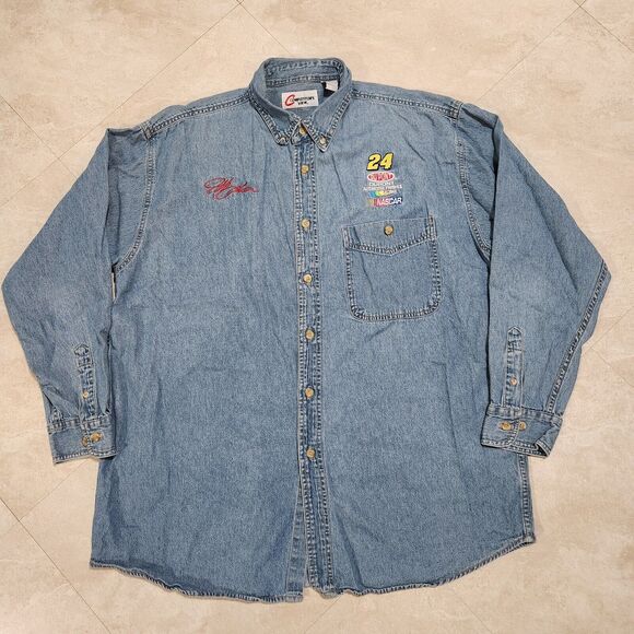 VTG Jeff Gordon #24 NASCAR Racing Competitors View Mens XL Denim Button Up Shirt - Picture 3 of 11